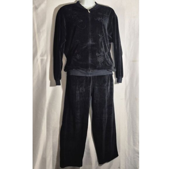 ALFRED DUNNER 2-piece casual fleece jacket and pants set, black in size 12 - Picture 1 of 16